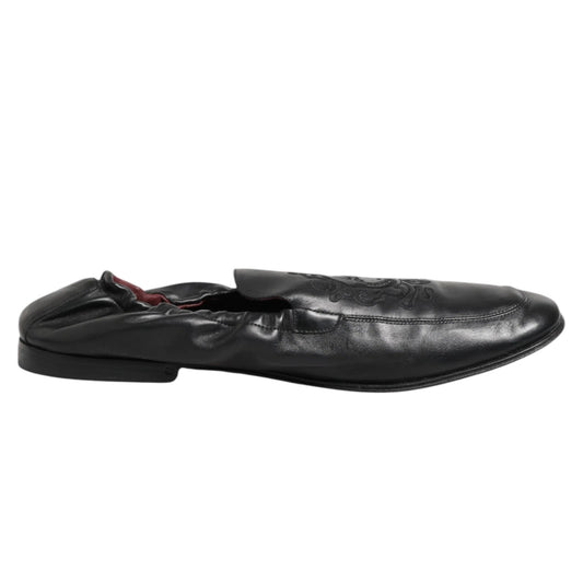Dolce & Gabbana svarte skinnslip-on herre flate loafers