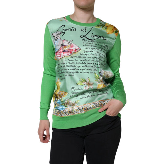Dolce & Gabbana Grön Citronmönstrad Pullover Sidentröja Dam
