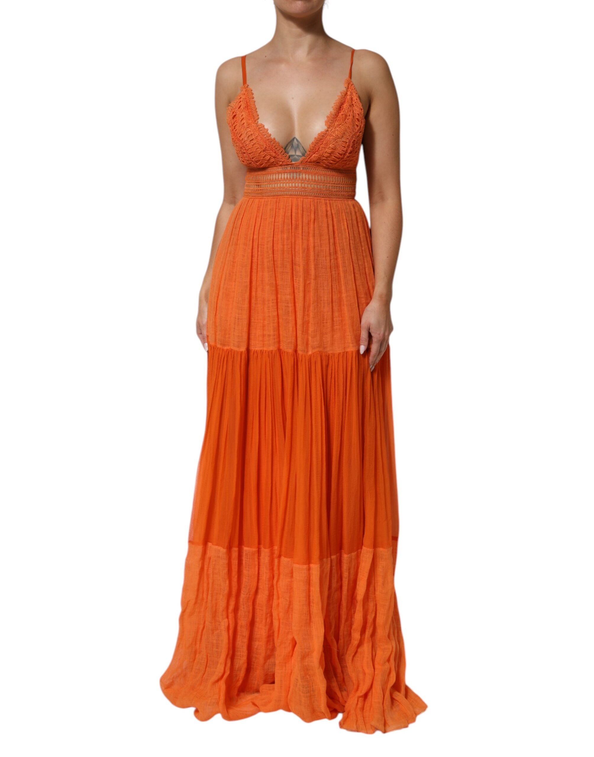 Orange Spets Bustier Layered Maxiklänning