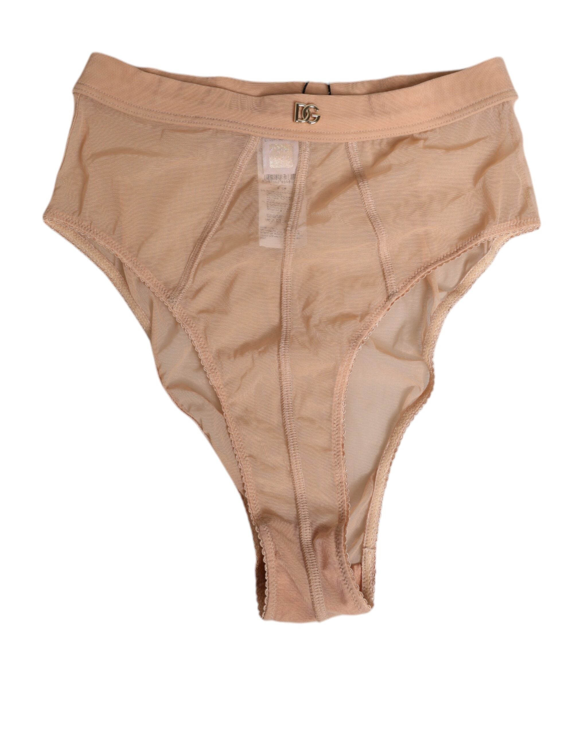 Beige Transparenta Mesh-Trosor med Hög Midja