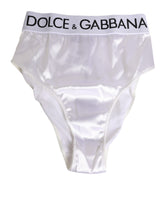 Dolce & Gabbana White Satin High-Waist Brief Logo Women Underwear