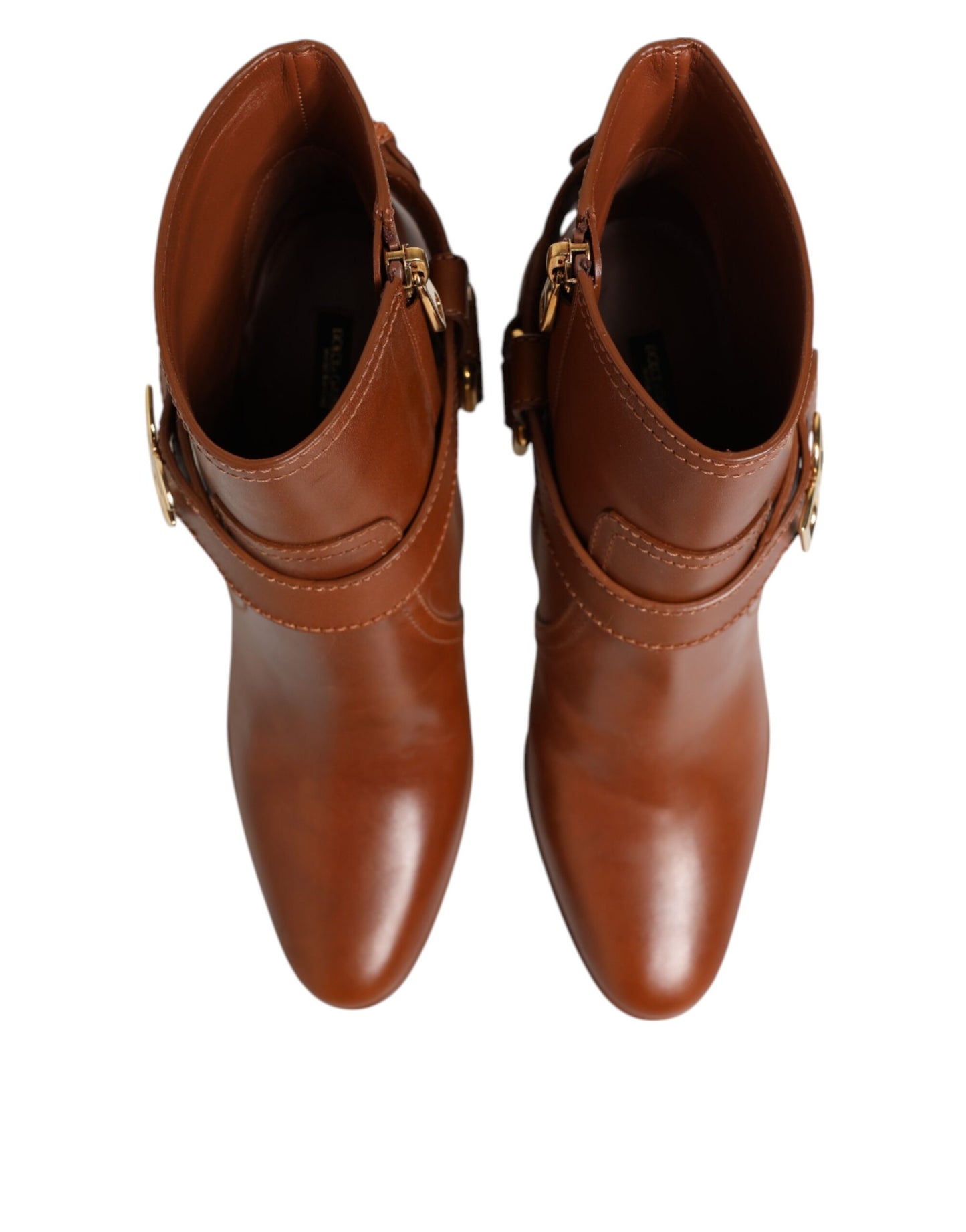 Dolce & Gabbana Bruna Läderstövlar Med DG Logotypspänne