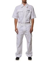 Dolce & Gabbana White Barcode Patch Utility Zip Jumpsuit Pants