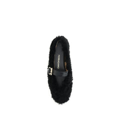 Ferragamo Black Fur Ballet Flats