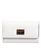 Dolce & Gabbana White Leather Card Case Holder Wallet Gold Logo Plate Key Holder