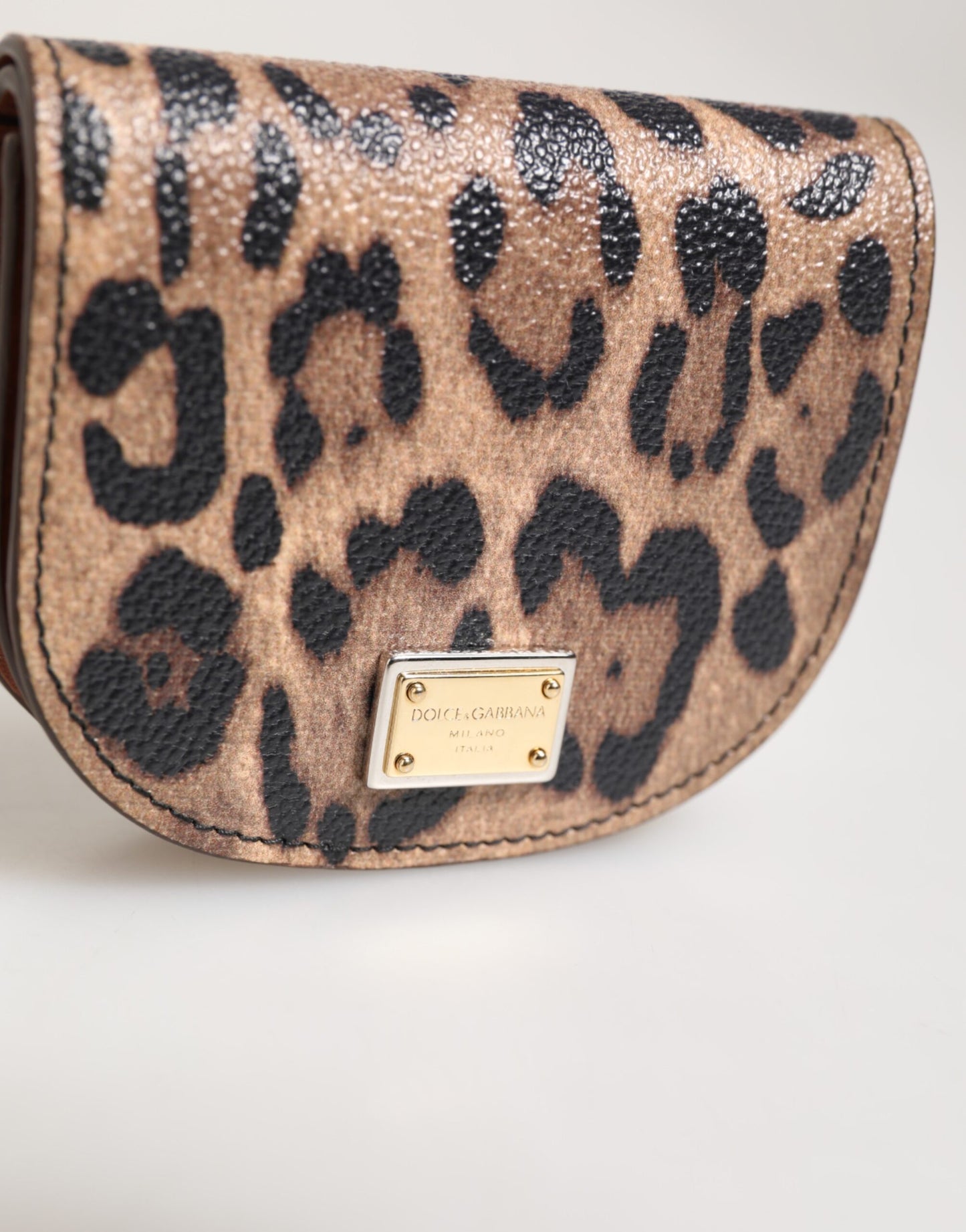 Dolce & Gabbana brun svart kalveskinnslommebok med leopardtrykk og logoplakett