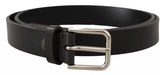 Dolce & Gabbana Calf Leather Silver Tone Black Metal Buckle Belt
