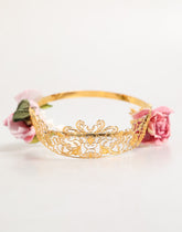 Dolce & Gabbana Gold Floral Tiara Pink Roses Crystal Crown Headband