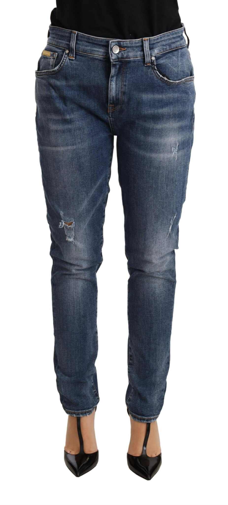 Blå slitte slim fit denimbukser jeans