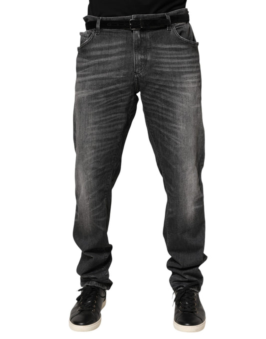 Dolce & Gabbana Svart Grå Vask Slim Fit Rette Ben Denim Jeans