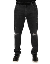 Dolce & Gabbana svarta bomulls slim fit slitna jeans med logotyp