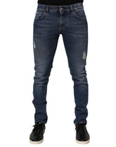 Dolce & Gabbana Blå Bomullslogotyp Skinny Jeans Herr