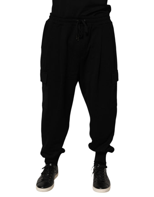 Dolce & Gabbana Black Cotton Blend Cargo Joggers Drawstring Pants