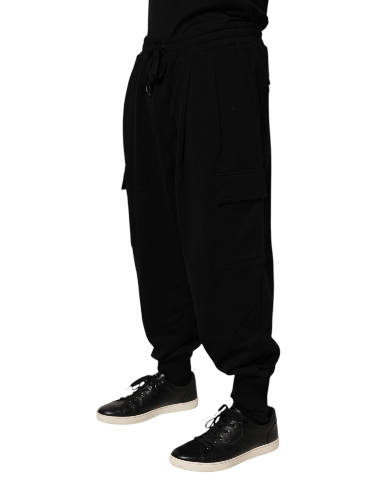 Dolce & Gabbana Svarta Cargo Joggingbyxor i Bomullsblandning med Dragsko