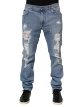Dolce & Gabbana Blue Tattered Slim Fit Cotton Denim Jeans