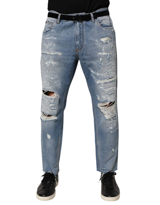 Dolce & Gabbana Blåa Slitna Jeans med Rivna Denimbyxor