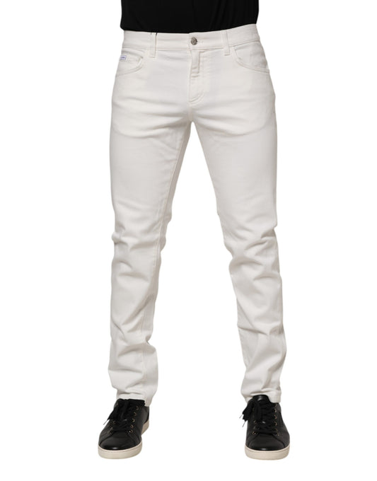 Dolce & Gabbana Off White Bomullsstretch Slim Fit Denim Jeans