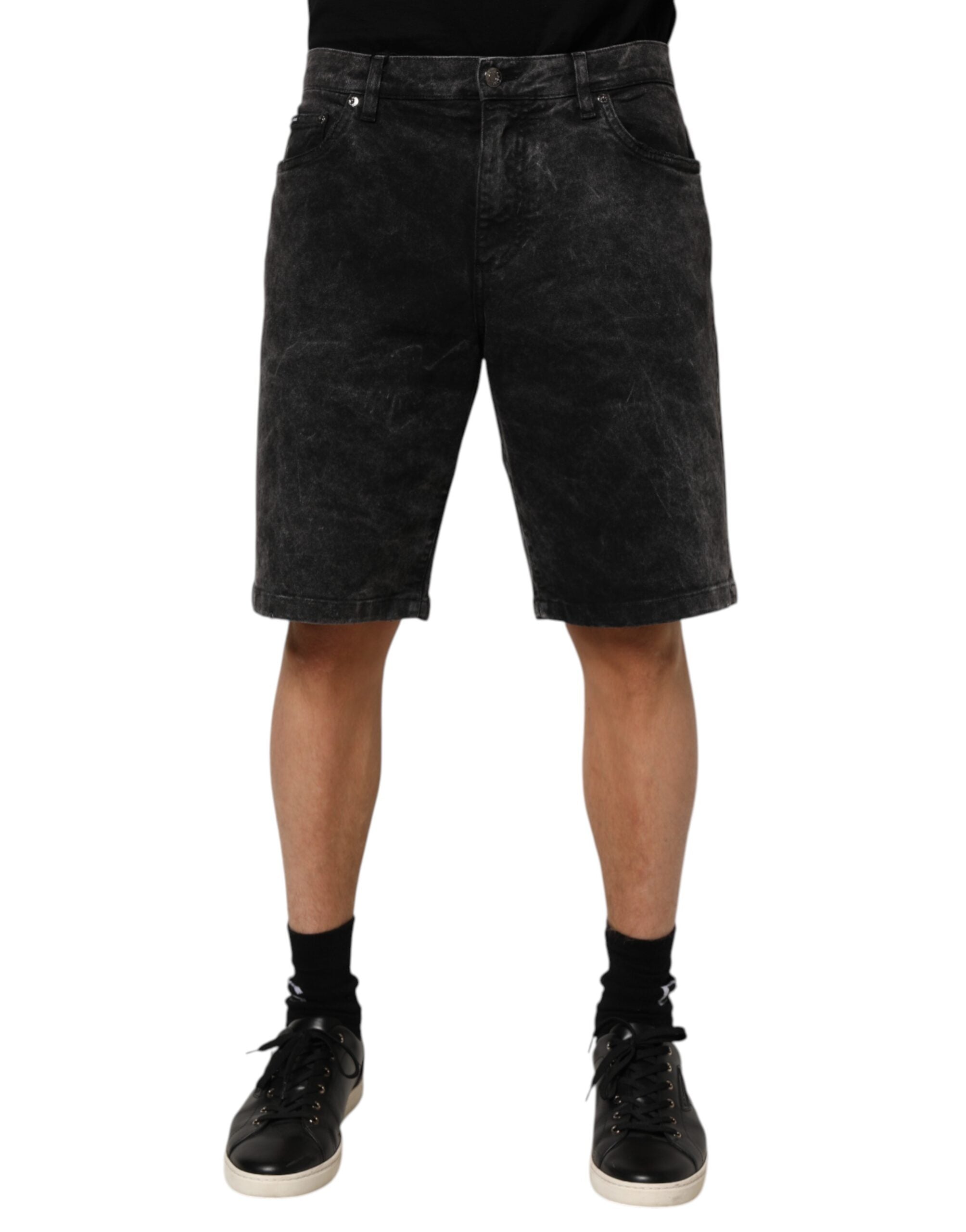 Svarte bomulls-bermudashorts for menn med medium midje
