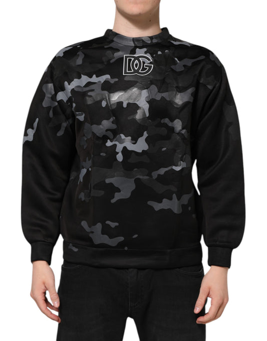 Dolce & Gabbana Svart Kamouflage Rundhalsad Sweatshirttröja