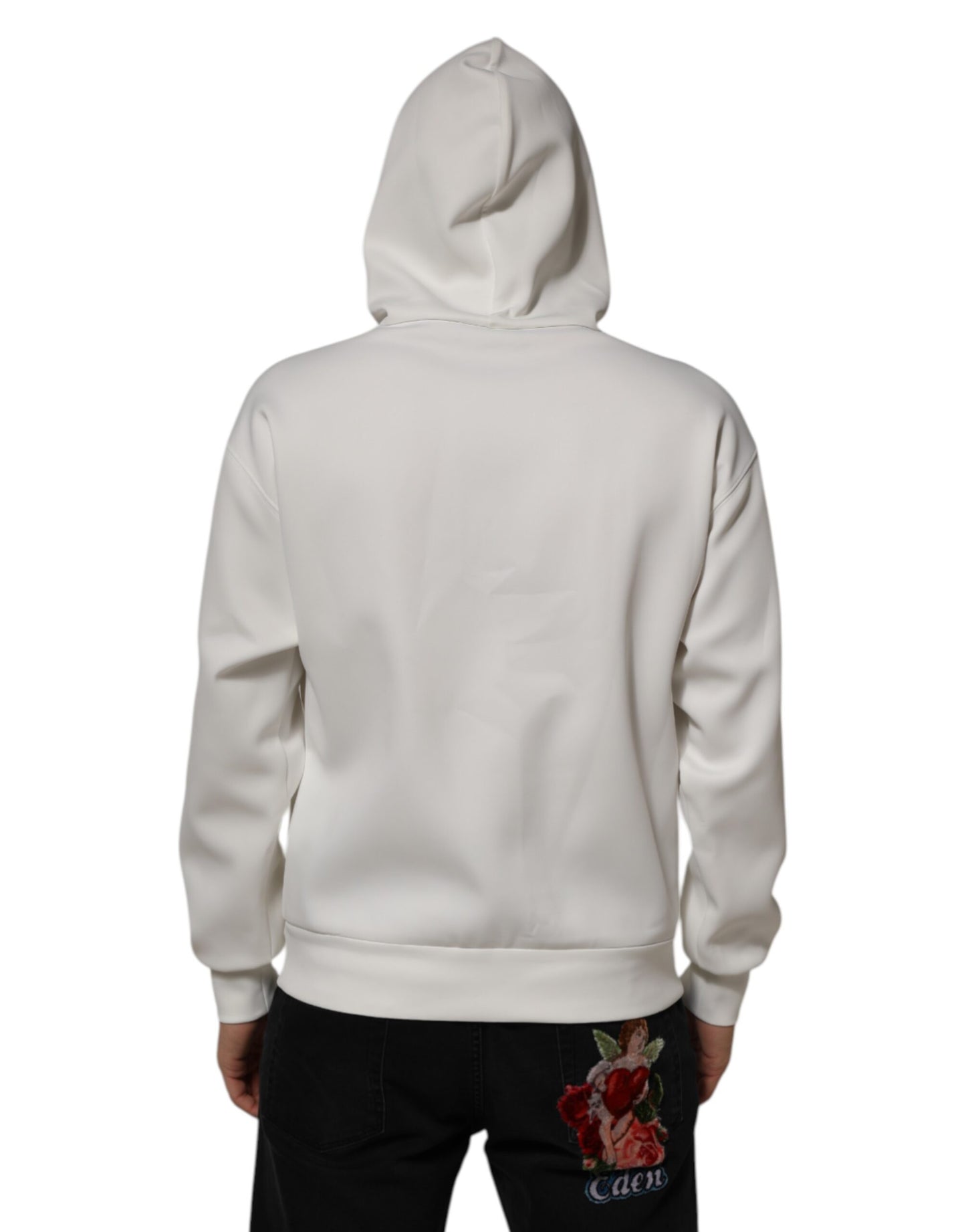 Dolce & Gabbana White Logo Hooded Men Sweatshirt Sweater