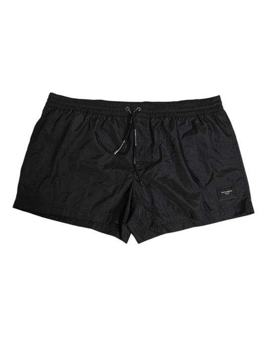 Dolce & Gabbana Svarta Logotyp Polyester Strandkläder Shorts Badkläder