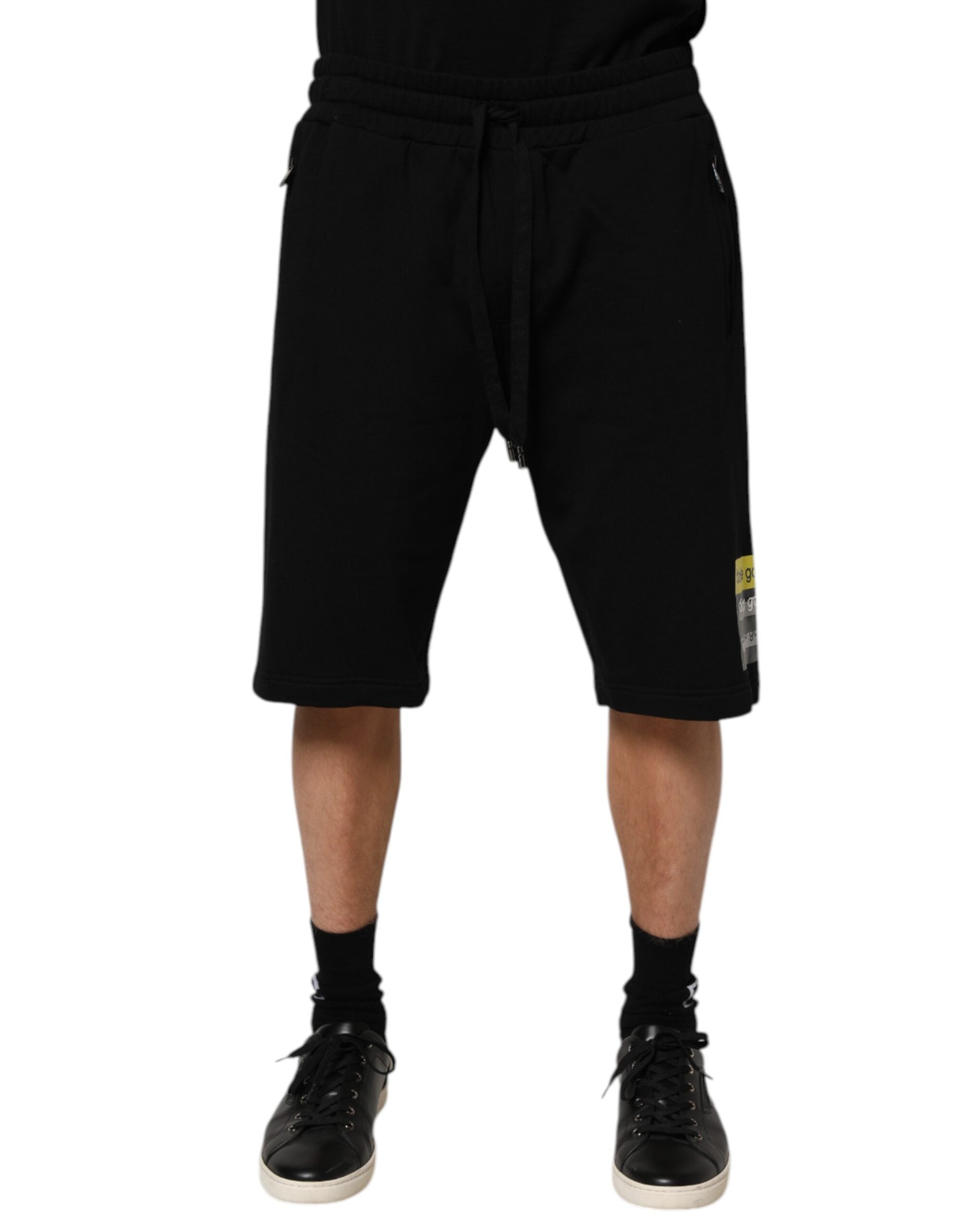 Svarta bomullsbermudashorts med medelhög midja, casual