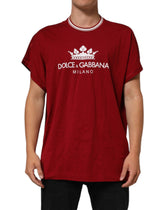 Dolce & Gabbana Maroon Logo Crown bomulls-t-shirt med halv ärm
