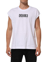 Dolce & Gabbana Vit bomullsärmlös linne-t-shirt med tryck