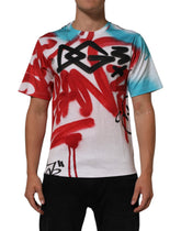 Dolce & Gabbana Vit Graffiti Rundringad T-shirt Med Korta Ärmar