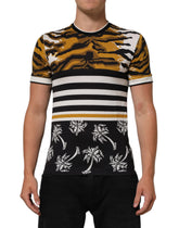 Dolce & Gabbana Flerfärgad Leopard Palm Leaf Herr T-shirt med rund hals