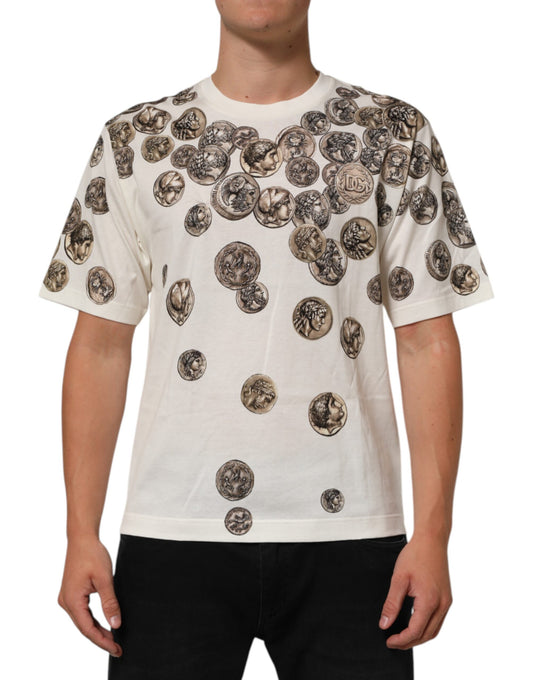 Dolce & Gabbana Vit Mynttryckt Bomull Rund Hals Herr T-shirt