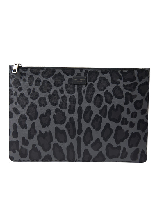 Dolce & Gabbana flerfarget leopard jacquard logo plakett dokumentkoffertveske