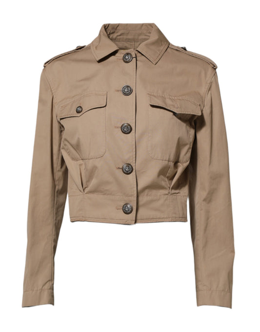 Dolce & Gabbana Beige Cotton Button Up Fitted Cropped Jacket