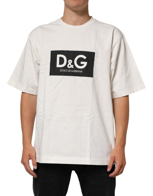 Dolce & Gabbana Vit Logotyptryck Bomull Rund Hals Herr T-shirt