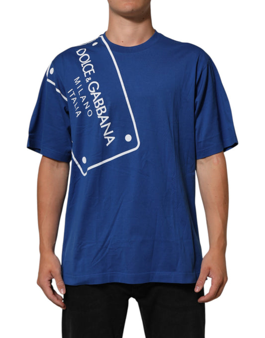 Dolce & Gabbana Blå Logotyptryck Bomull Rund Hals Herr T-shirt