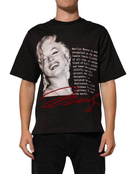 Dolce & Gabbana Svart Marilyn Monroe Bomulls-T-shirt med Rund Hals