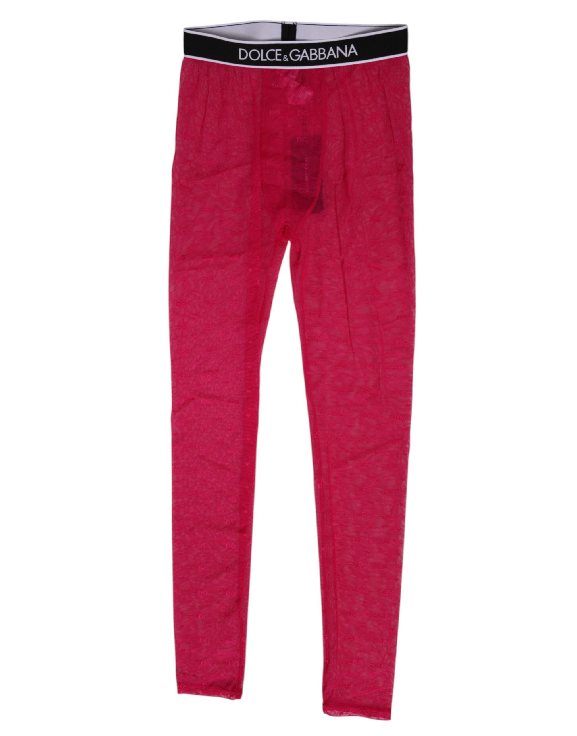 Fuchsia Nylon Logo Spetsleggings Byxor Underkläder