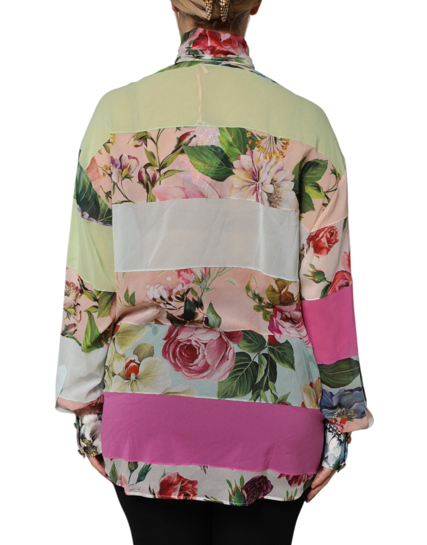 Dolce & Gabbana Flerfarget Blomsterlappetopp med Ascot-krage