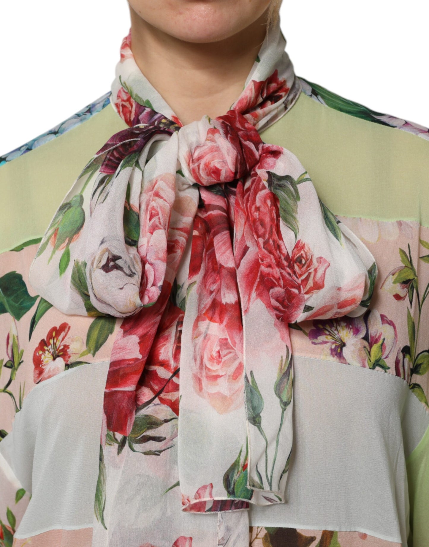 Dolce & Gabbana Flerfarget Blomsterlappetopp med Ascot-krage