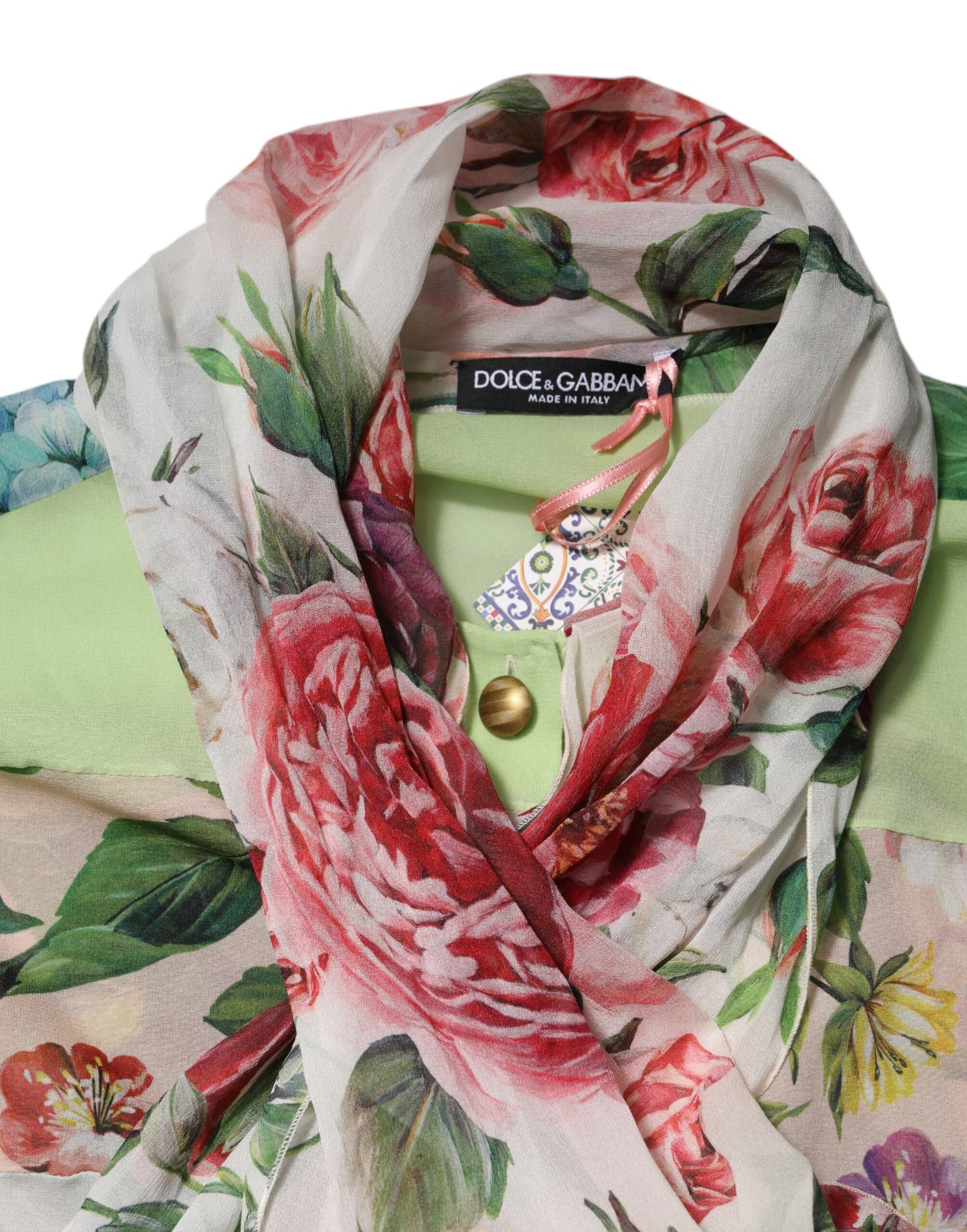 Dolce & Gabbana Flerfarget Blomsterlappetopp med Ascot-krage
