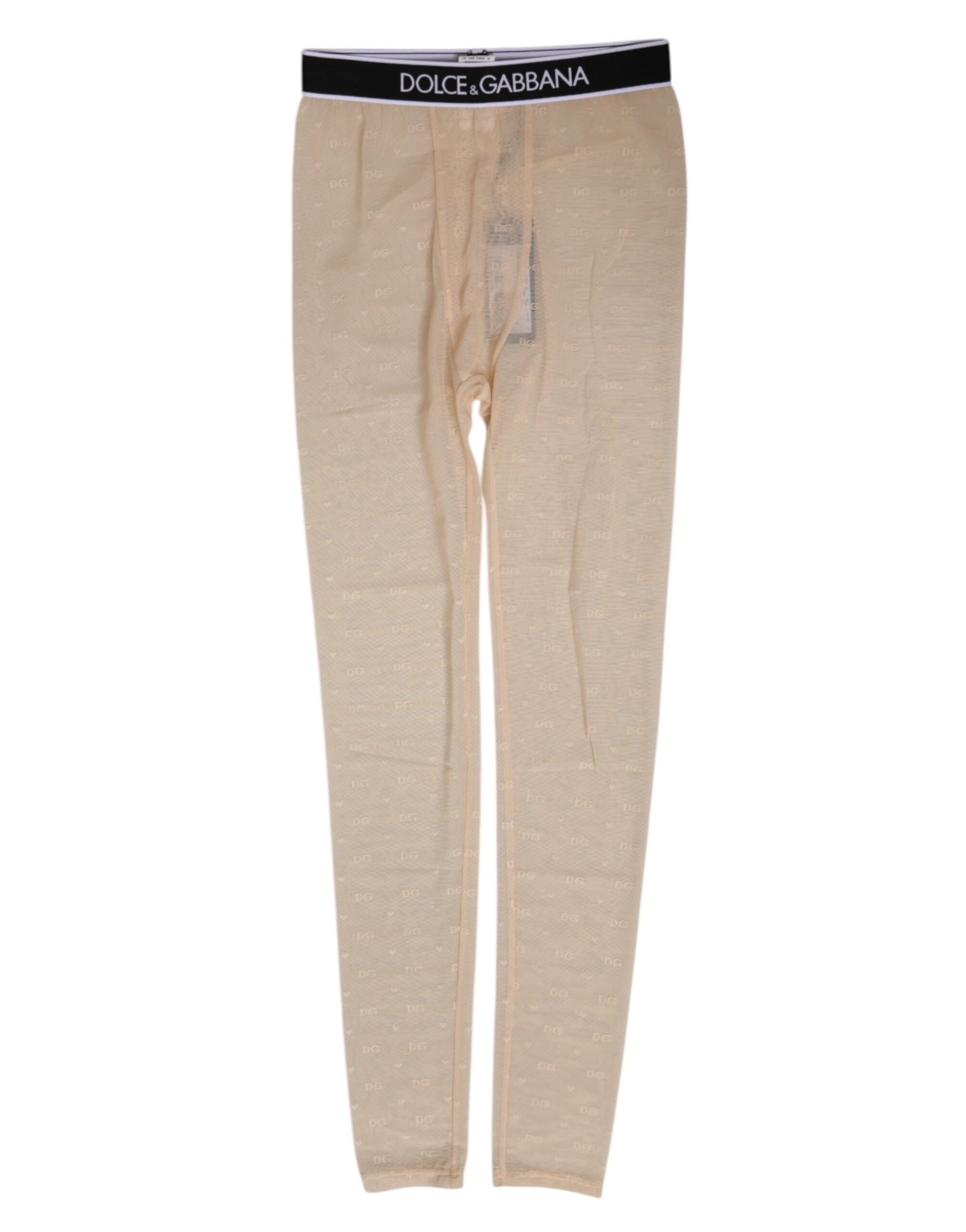 Beige nylonlogotypleggings med spetsunderkläder