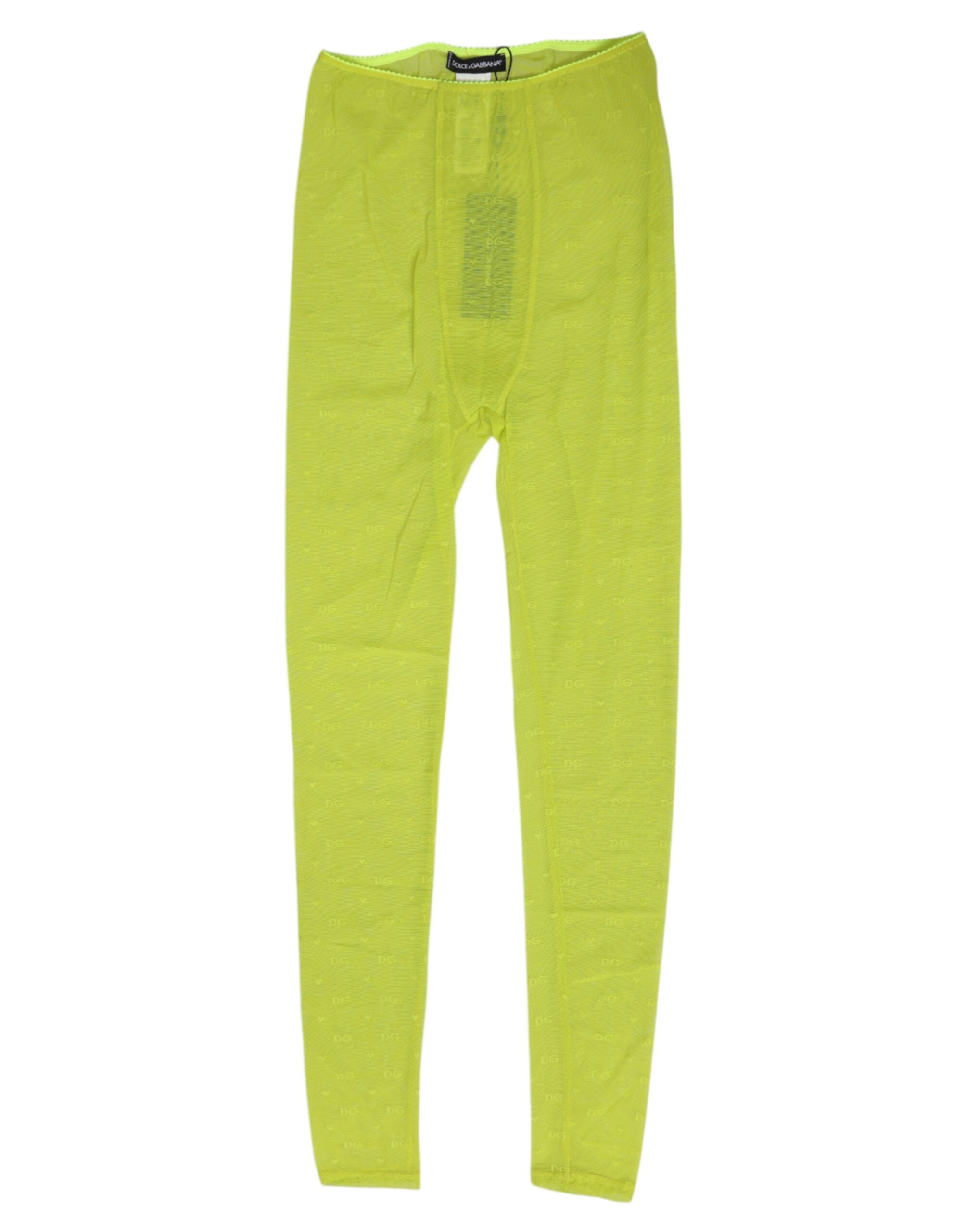 Neongröna nylonlogotypleggings med spetsunderkläder