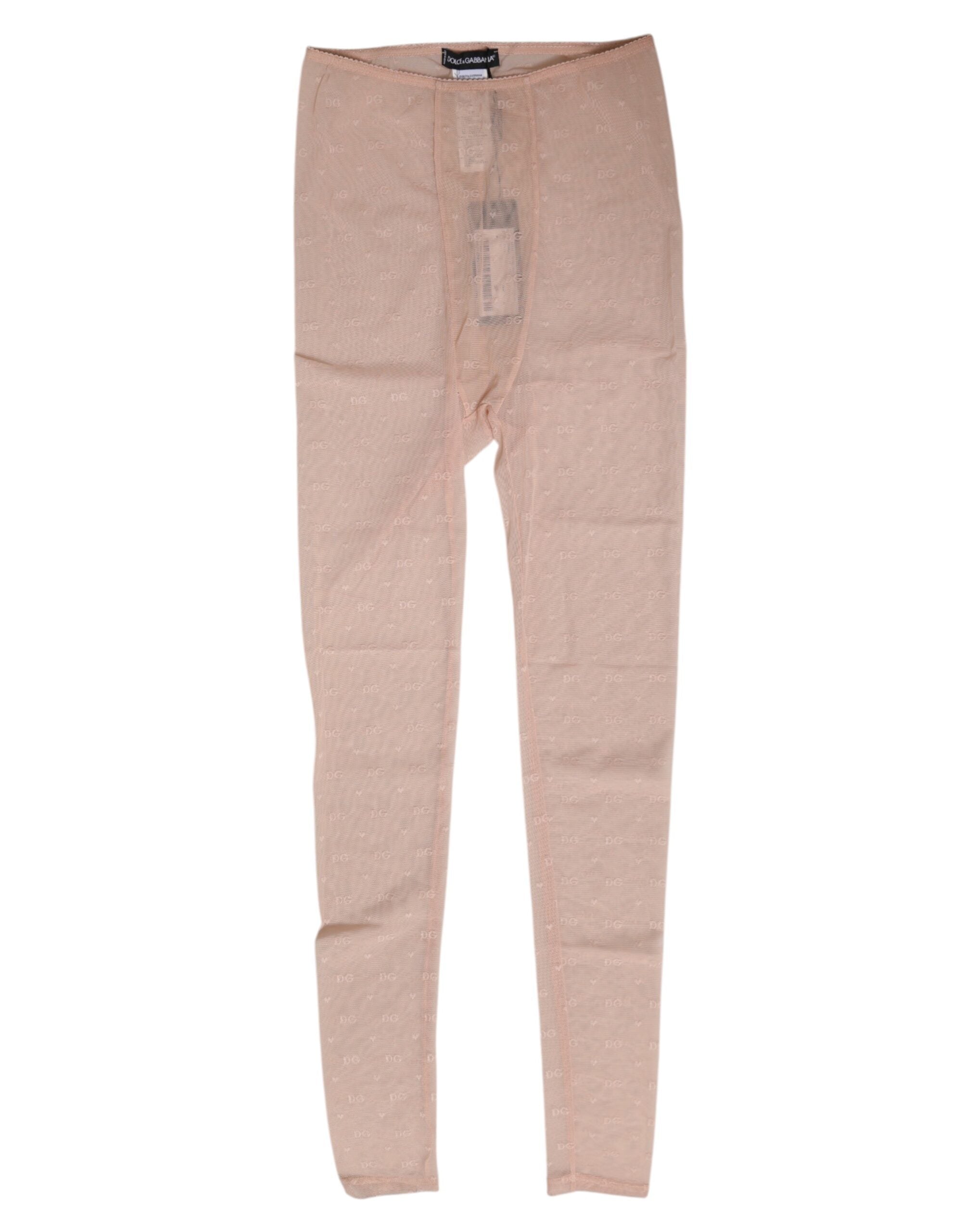 Beige nylonlogotypleggings med spetsunderkläder