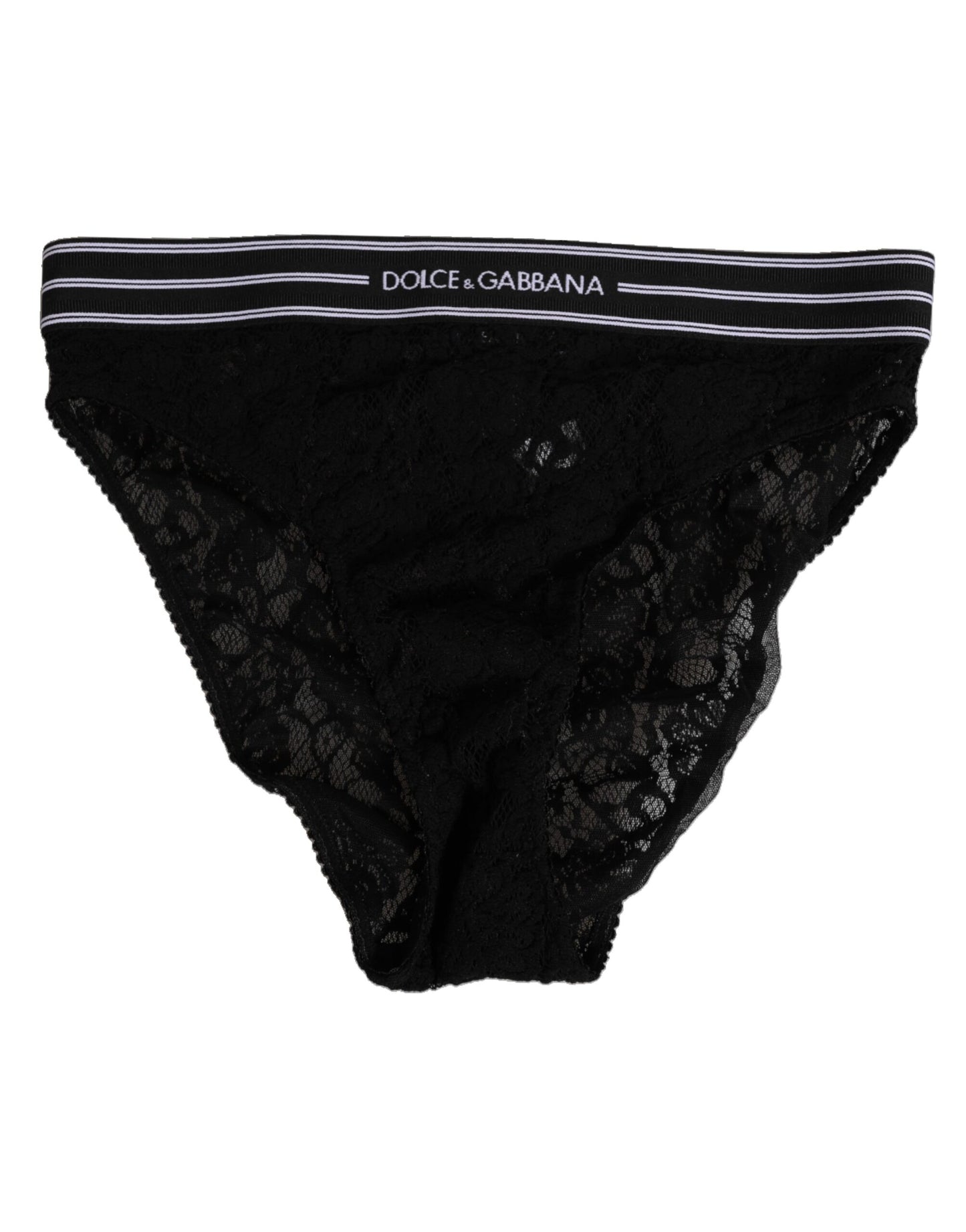 Dolce & Gabbana Black Lace Slip Brief Logo Waistband Underwear