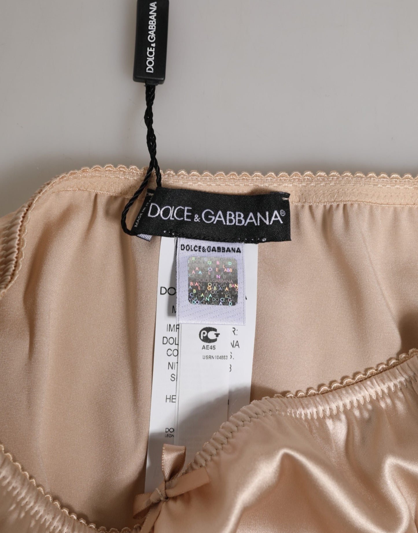 Dolce & Gabbana Beige Siden Satin Blommig Spets Trosa Underkläder