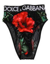 Dolce & Gabbana Svarta Blommiga Sidenunderkläder med Hög Midja