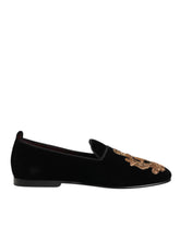 Dolce & Gabbana Svarta Sammetsgoldkrona Herrloafers Skor
