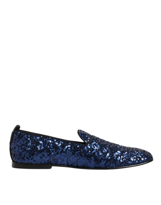 Dolce & Gabbana Blå Paljett Loafers Tøfler Herre Pensko