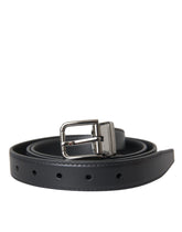 Dolce & Gabbana Black Leather Silver Metal Buckle Men Belt