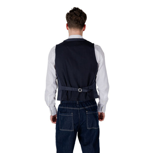 Gianni Lupo Blue Cotton Waistcoat